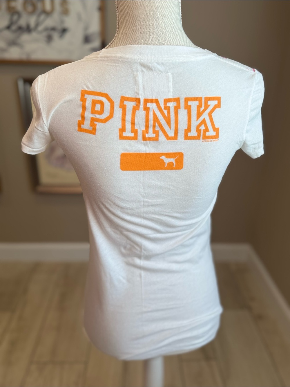 PINK Victoria's Secret White Tee with Orange and Pink Tennessee Icons - Picture 5 of 7